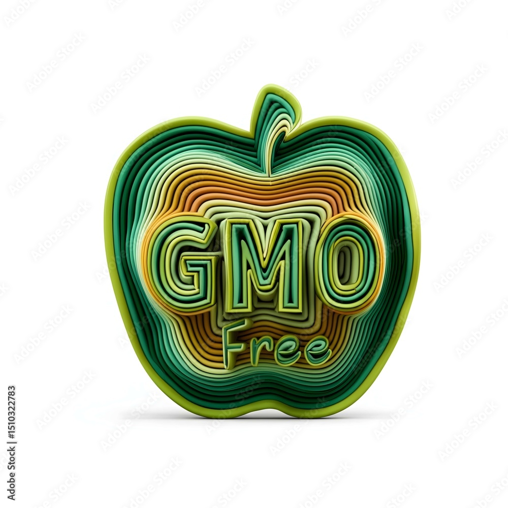 Fototapeta premium Layered Apple Shape with GMO Free Text on White Background