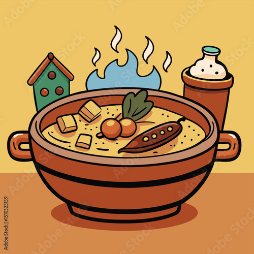 Hearty home-cooked meal in ceramic dish rustic comfort food style