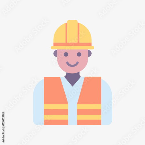
Flat Worker Icon - Construction Worker with Safety Hat and Vest