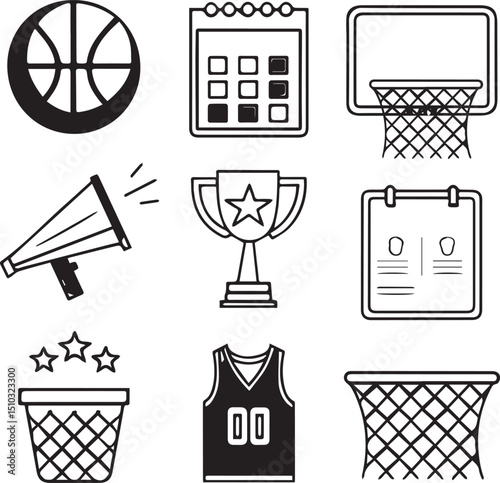 Basketball Tournament March Madness Icons with Jersey and Scoreboard