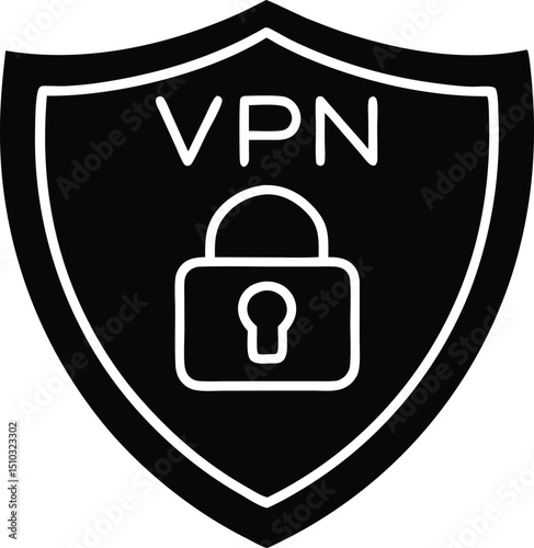 Secure VPN Shield Icon Encrypted Internet Connection and Online Privacy Protection Symbol