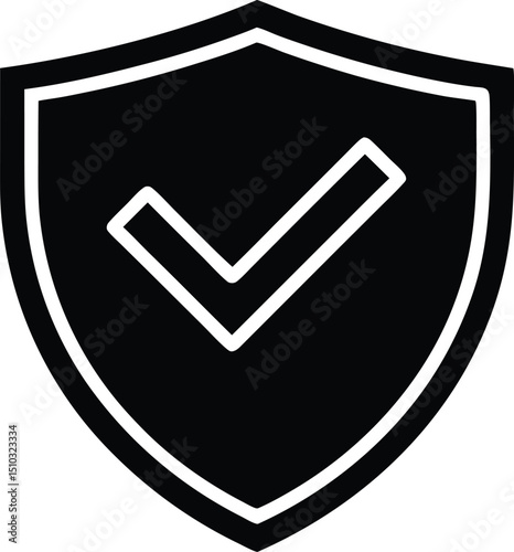 Shield Icon with Check Mark, Symbol for Security or Protection