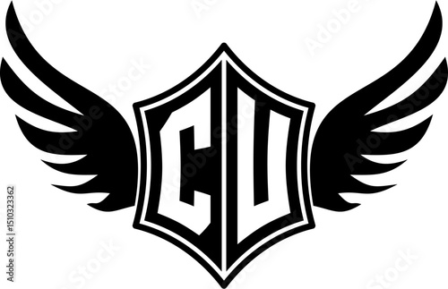 CU logo emblem with winged and shield template
