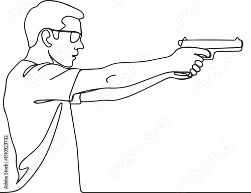 Tactical Shooting Sport Young Athlete Man Line Art