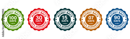 Money Back Guarantee Badge Icons with Day Counts for Return Policy and Product Trust
