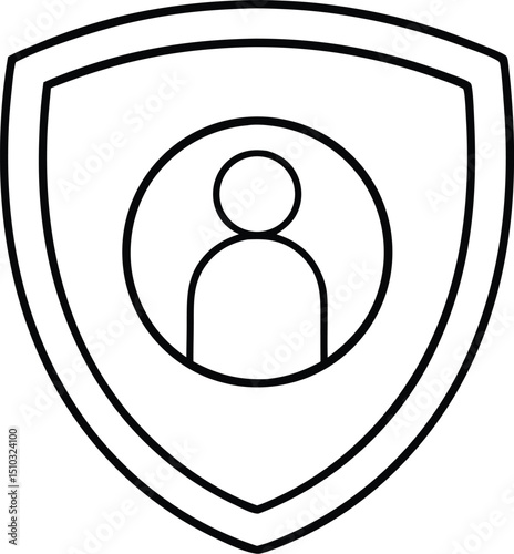 Outline Icon of Person Inside Security Shield Data Protection Concept Illustration