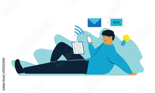 illustration of digital learning while relaxing, flat illustration, vector eps 10