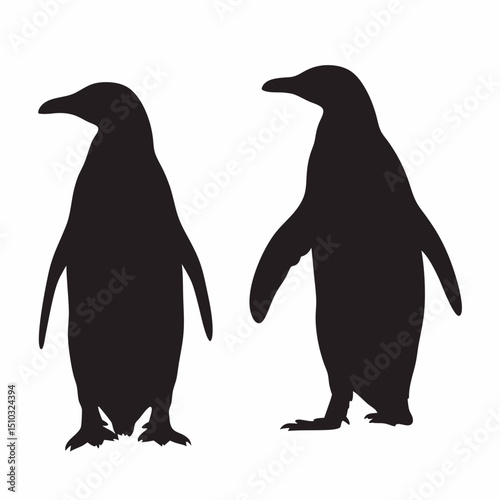 Two penguin silhouettes standing side by side against a white background in a simple vector image