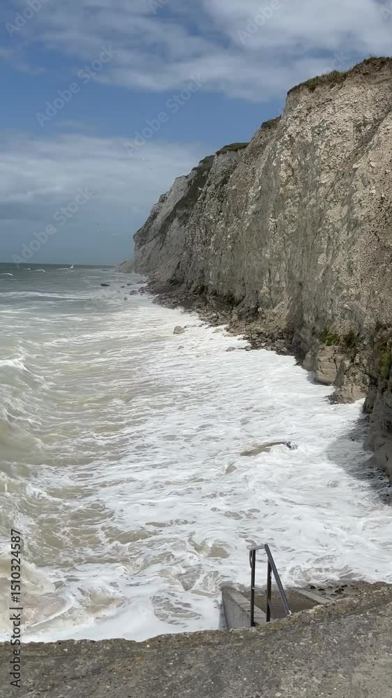 Falaises du cap blanc nez, mer agitée et mouettes