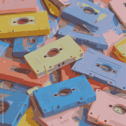 Colorful Cassette Tapes Background Retro Music Nostalgia