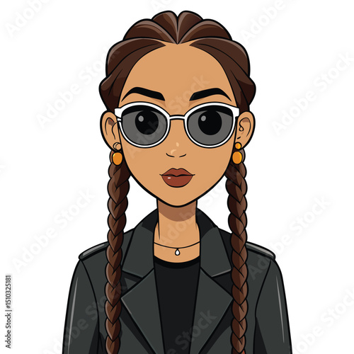 Fashionable young woman with long braids and sunglasses cool urban style