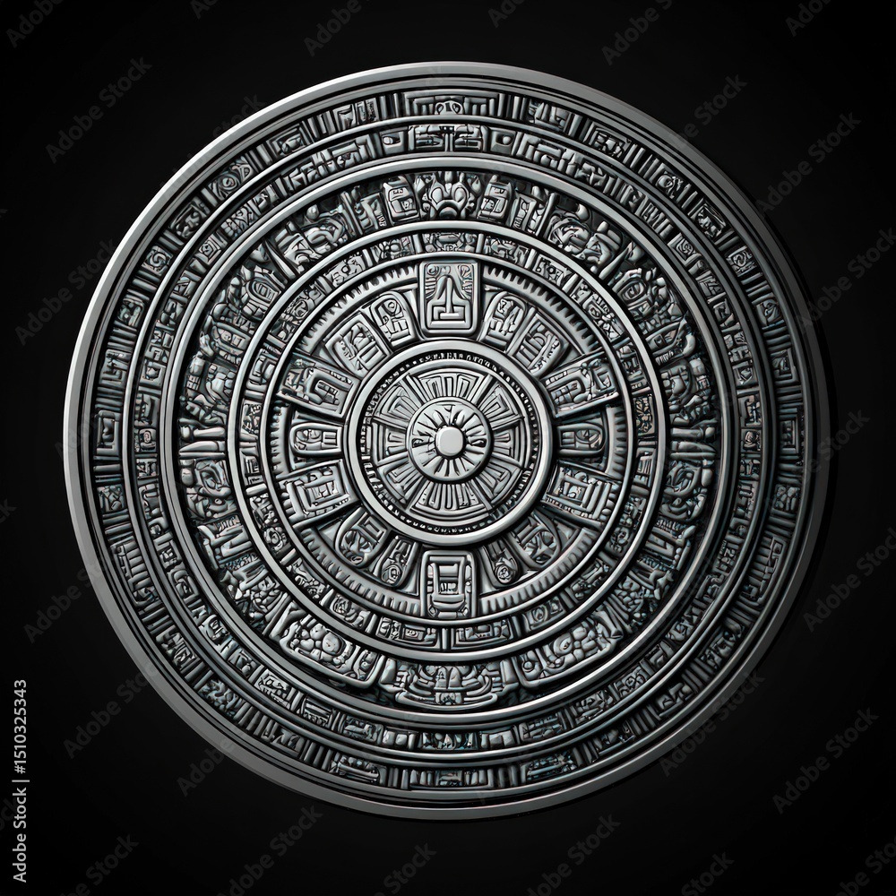 Obraz premium Detailed round calendar, intricate carvings, ancient design