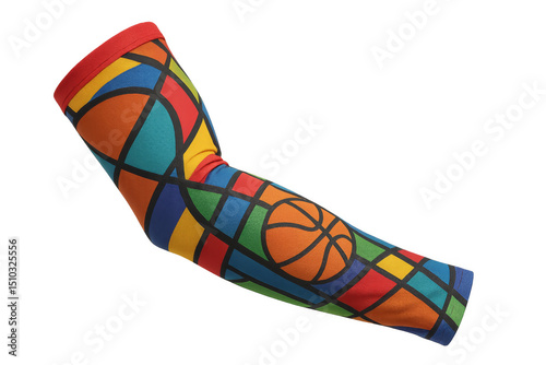 Colorful arm sleeve showing basketball design on transparent background