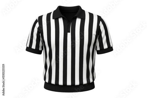 Referee shirt with vertical black and white stripes on transparent background photo