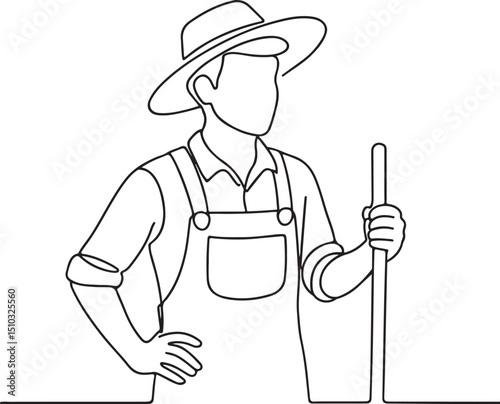 Male Farmer in Field Clothing Minimalist Line Art