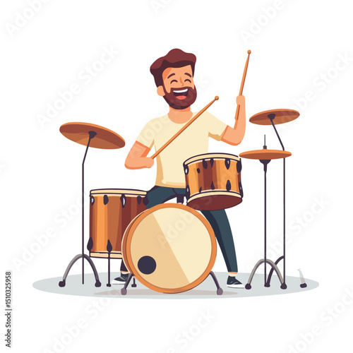Professional Musician Performing on Drums, Bass Guitar, and Vocals Avatar Car Illustration