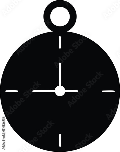 Black Silhouette Pocket Watch Illustration Displaying the Time of Ten Minutes to Three
