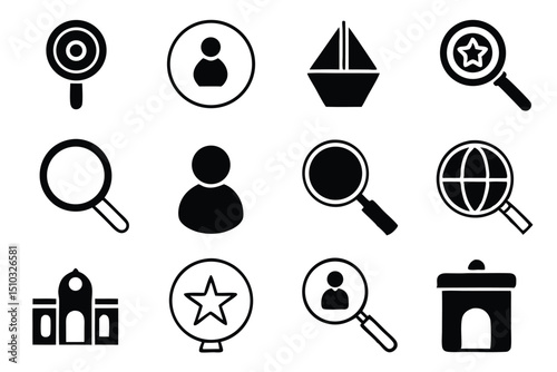 Simple icon set featuring various symbols for web design and business applications