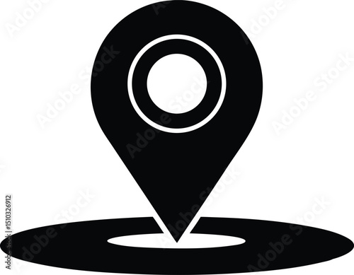 Location Pin Icon with Circle on White Background for GPS Navigation and Maps