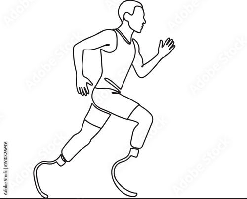 Disabled Athlete Running on Prosthetics Line Art Vector