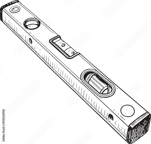 Level Hand Tool, Workshop and Craftsman, Vector Illustration, Sketch Drawing Line Linear Symbol Icon Engraving Coloring Book, Hand-drawn Black and White Isolated