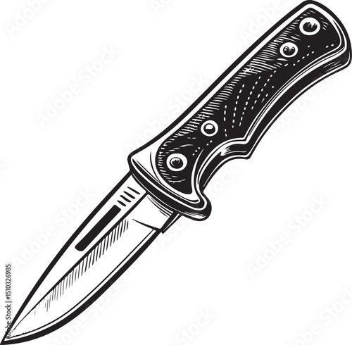 Utility knife Hand Tool, Workshop and Craftsman, Vector Illustration, Sketch Drawing Line Linear Symbol Icon Engraving Coloring Book, Hand-drawn Black and White Isolated