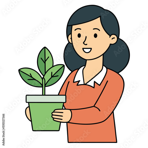 Woman holding small potted plant showing care for nature and green living