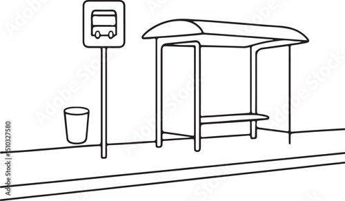 Urban Bus Stop Scene Simple Line Drawing