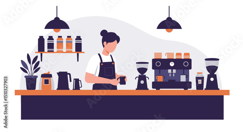 Barista preparing coffee at a stylish cafe counter
