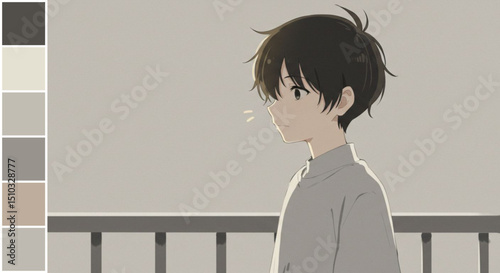 Melancholy Anime Boy Soft Hues, Subtle Emotion, Digital Art