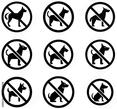 No Dogs Allowed Icons - Pet Restriction Symbol Set