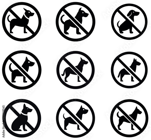 No Dogs Allowed Icons - Pet Restriction Symbol Set