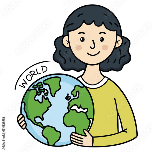 Woman holding earth globe gently symbolizing world peace unity and global care
