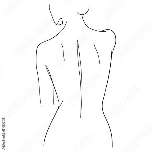 Minimalist Female Torso Back View Line Art Vector