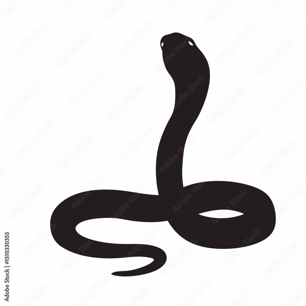 Fototapeta premium Silhouette of a cobra with its head raised and body coiled in a defensive posture on white background