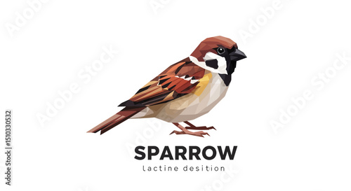 Geometric Sparrow Illustration with Brown Beige and Black Plumage