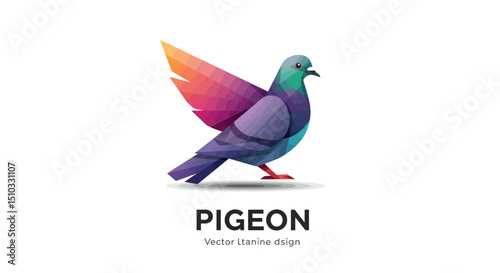 Colorful Geometric Pigeon with Wing Extended Standing on the Ground