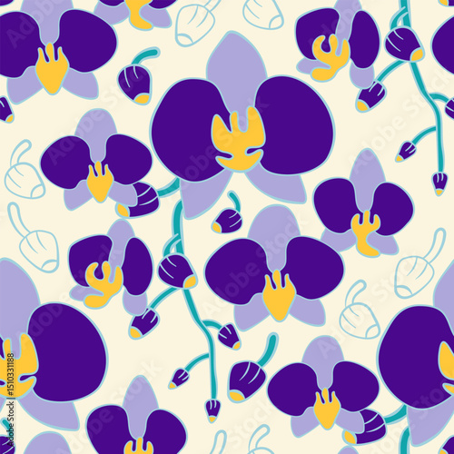 Orchid floral pattern textiles hand drawn line style