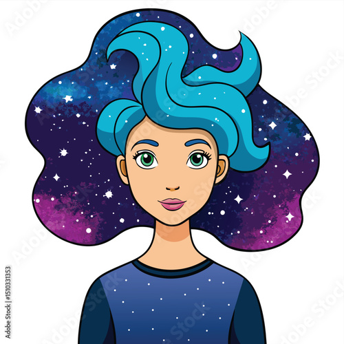 Woman with cosmic galaxy hair floating in space surreal artistic portrait with stars and nebula colors