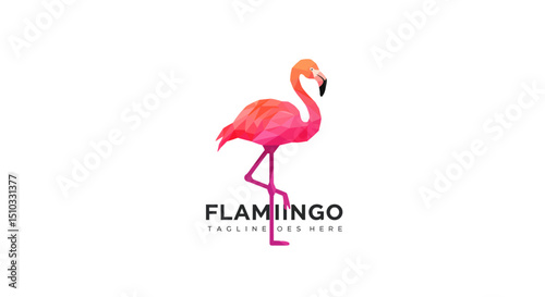 Geometric Flamingo Illustration with Pink and Orange Polygonal Design