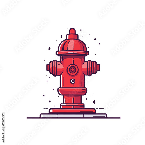 Professional Vector Illustration of Red Fire Hydrant with Fire Fighting Line
