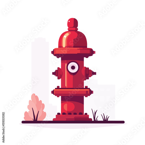 Professional Red Fire Hydrant and Fire Fighting Line Vector Illustration