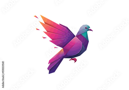 Geometric Pigeon Illustration with Vibrant Colors and Polygonal Design