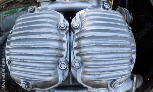 Industrial Compressor Heads: Close-up of Heavy Machinery