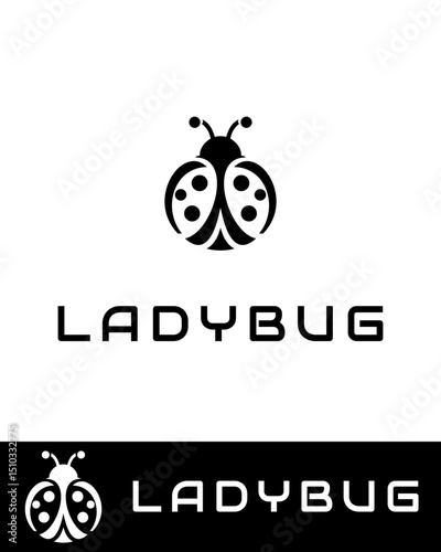 Modern, abstract and minimalist ladybug logo design in black and white