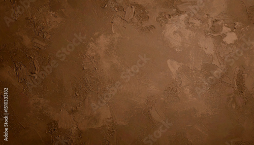 Dark brown textured plaster wall background with rough brush strokes and abstract surface pattern
