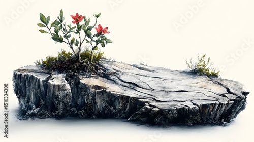 Delicate Sprig from Weathered Stump: A Crisp Vector Art Depiction of Life's Resurgence and Organic Growth on a Stark White Background