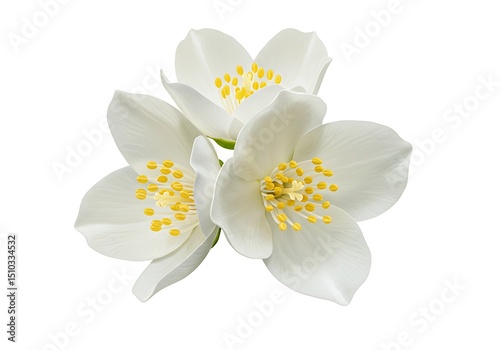Elegant Jasmine Flowers Isolated on White Background Perfect for Springtime Designs and Botanical Illustrations