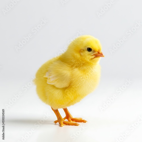 Adorable Yellow Chick Standing on White Background Symbolizing New Life and Springtime Isolated