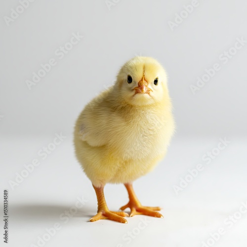 Adorable Yellow Chick Standing on White Background Symbolizing New Life and Spring Perfect for Easter and Farm Themes